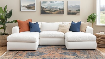 Modern White Sectional Sofa in a Bright, Contemporary Living Room Featuring Minimalistic Decor