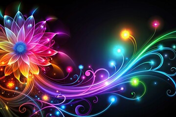 Abstract neon flower swirls background silhouette