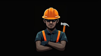 Safety Helmet Logo - Construction Worker with Hammer