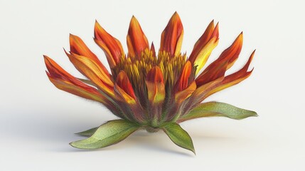 Vibrant orange and yellow flower close-up on white background