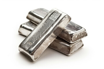 Stack of silver bars close up. Precious metal finance investment wealth.