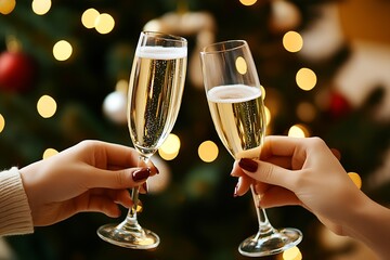 Celebratory toasting with champagne at a festive holiday gathering : Generative AI