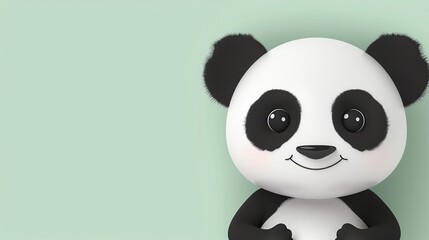 A cute cartoon panda with big eyes smiles against a green background.