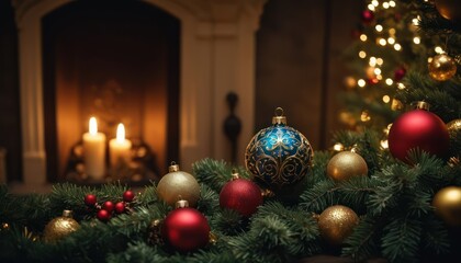 Christmas decoration background with tree and red ball