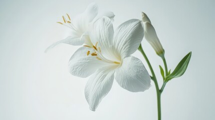 Obraz premium Elegant white lily flowers with buds on minimalist background