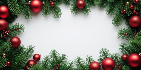 Christmas decoration background with Christmas tree branches and balls