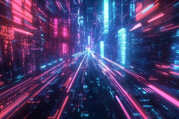 Fototapeta premium Neon Cyber Cityscape