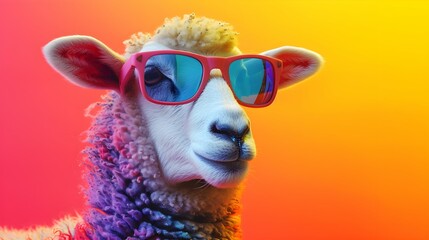 sheep on a colorful gradient background, vector art, digital art, faceted, minimal, abstract, panorama background. 