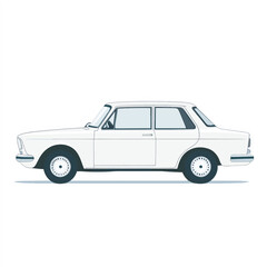 White 1970s Sedan Car Side View Illustration