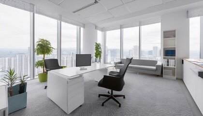 Fototapeta premium Modern Office Interior with City View