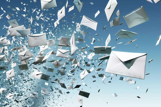 Flying envelopes in motion, representing communication and connectivity. Abstract background with envelope symbol for sending email illustration for commercial