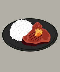 Flat Design Illustration with Rise and Hot Steack