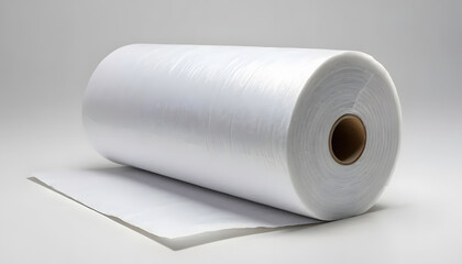 Roll of white insulation material on a light background for construction and home improvement
