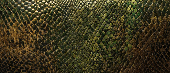 An elegant close-up of snake skin spread out as a background, showing intricate patterns and textures