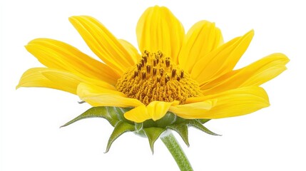 Fototapeta premium Vibrant yellow sunflower in full bloom on white background