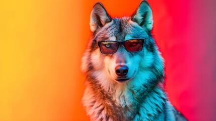 wolf on a colorful gradient background, vector art, digital art, faceted, minimal, abstract, panorama background. 
