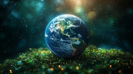 over blue oceans and green continents, symbolizing global environmental awareness 