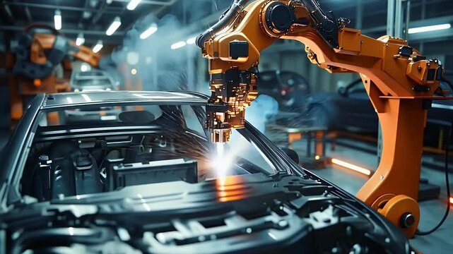 Robotic arm on a car assembly line