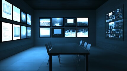 Modern Control Room with Digital Displays and High-Tech Surveillance Equipment : Generative AI