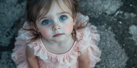 Girl with blue eyes sitting on ground