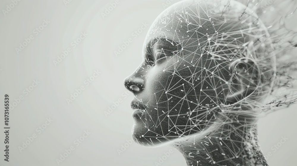 Fototapete a digital rendering of a human head made of interconnected lines.