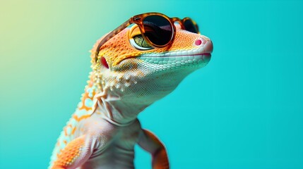gecko light blue color background, vector art, digital art, faceted, minimal, abstract, panorama background. 