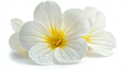 Fototapeta premium Close-up of dewy white flowers with yellow centers in soft light