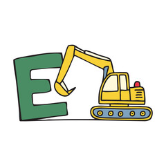 Doodle Illustration of Letter E for excavator