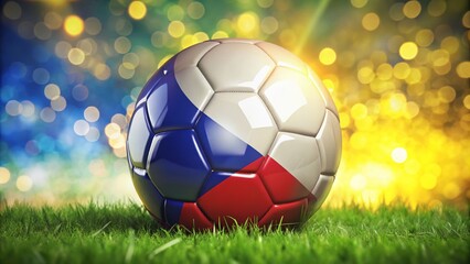 Naklejka premium Vibrant Philippines Soccer Ball with Bokeh Effect, Showcasing the National Colors and Spirit of Football in a Dynamic and Eye-Catching Stock Photo for Sports Enthusiasts