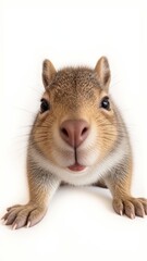 Fototapeta premium Generative AI, close-up of a curious squirrel against white background