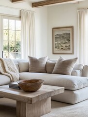 Modern Living Room with Sectional Sofa and Wooden Coffee Table