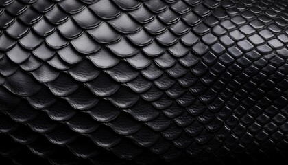 Close-Up Texture of Black Faux Snake Scales with Glossy Finish, Ideal for High-End Product Backgrounds, Fashion Design Concepts, and Luxury Leather Pattern Inspiration 
