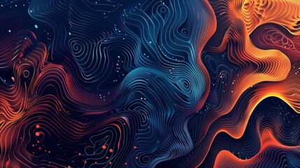 Obraz premium Abstract wavy lines in blue, orange, and red.