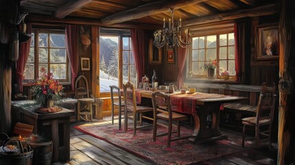 Rustic Tavern Interior with Vibrant Colors