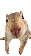 Obraz premium Generative AI, close-up of a curious squirrel against white background