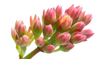 Fototapeta premium Vibrant pink buds of kalanchoe flower close-up on white background