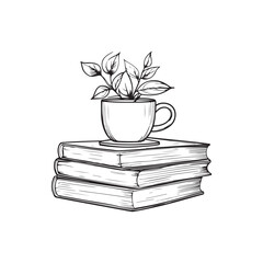 stack of books and cup of coffee