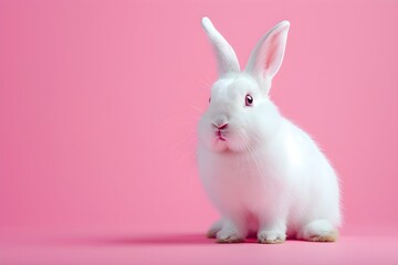 rabbit on a pink color background, vector art, digital art, faceted, minimal, abstract, panorama background. 
