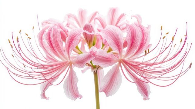 Elegant pink lycoris flowers with white background in minimalist botanical display