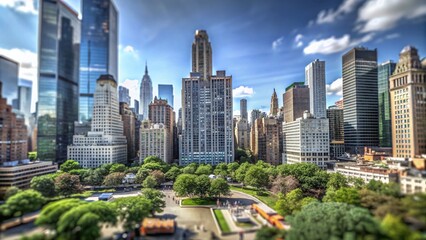 Obraz premium Vibrant Uptown Manhattan Cityscape with Lush Green Parks, Bustling Streets, and Iconic Architecture Showcasing the Urban Lifestyle in High Depth of Field