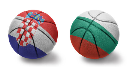 basketball balls with the national flags of bulgaria and croatia on the white background.