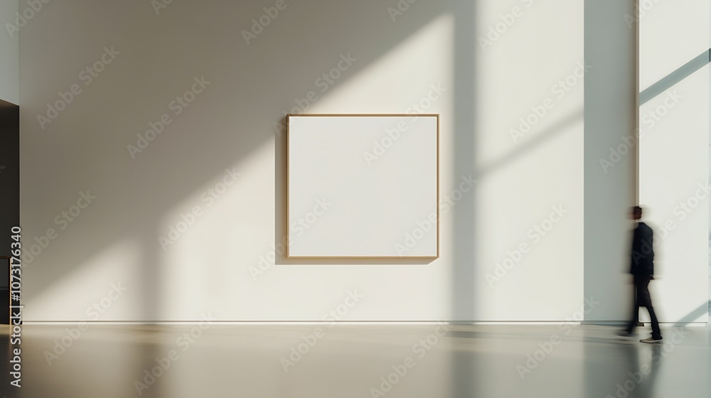 Poster minimalist art gallery interior with blank canvas on wall and shadows : generative ai