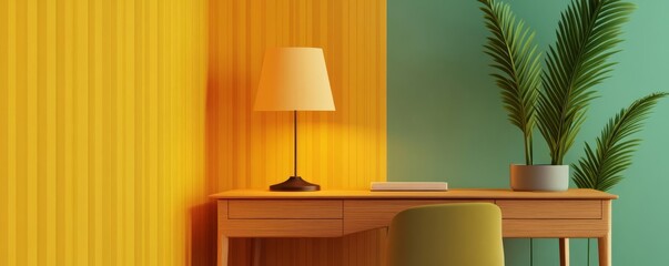 Cozy corner desk, warm lamp light, productivity feel, 3D illustration