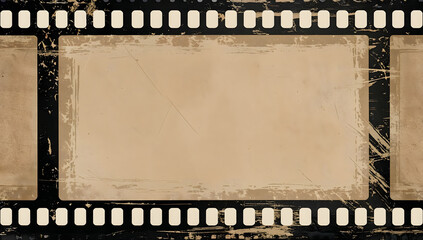 Blank grained and scratched film strip texture background with heavy grain, dust and a light leak Real Lens Flare Shot in Studio over Black Background. Easy to add as Overlay or Screen Filter	
