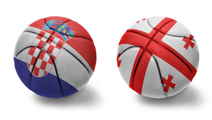 basketball balls with the national flags of georgia and croatia on the white background.