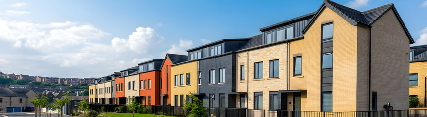 Modern residential buildings with a mix of colors and contemporary design.