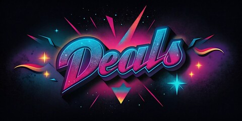 Futuristic Neon Deals Banner on Grainy Textured Background
