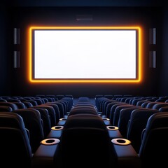 Fototapeta premium Home theater, artificial warm lights, cinematic mood, 3D render