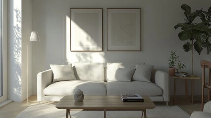 Minimalist Living Room with White Sofa and Natural Light