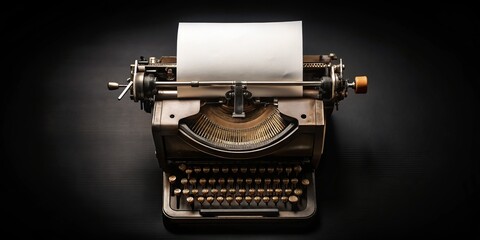 A Blank Sheet on an Old Typewriter, Capturing the Essence of Nostalgia and Beauty Against a Black Background, Ideal for Vintage and Literary Themes in Stock Photography